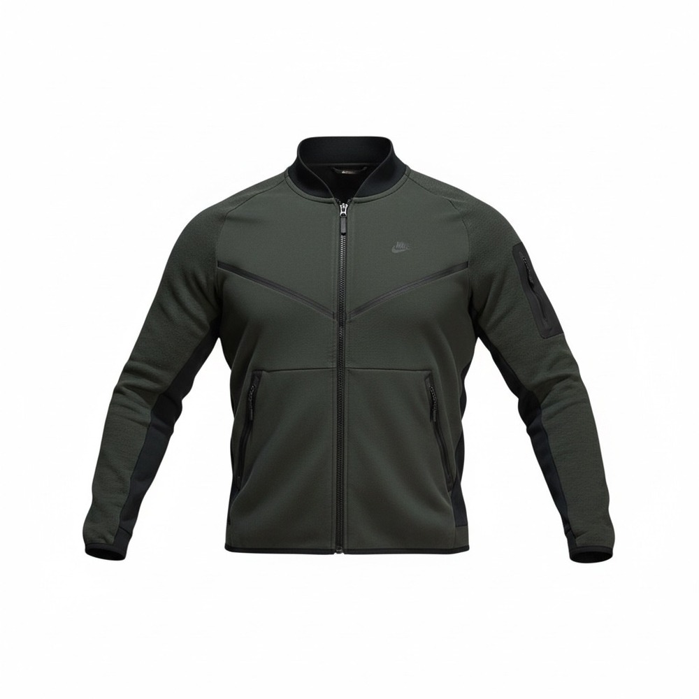 Nike Tech Fleece Full Zip Bomber Jacket Men's XL Dark Green‎ Heathered